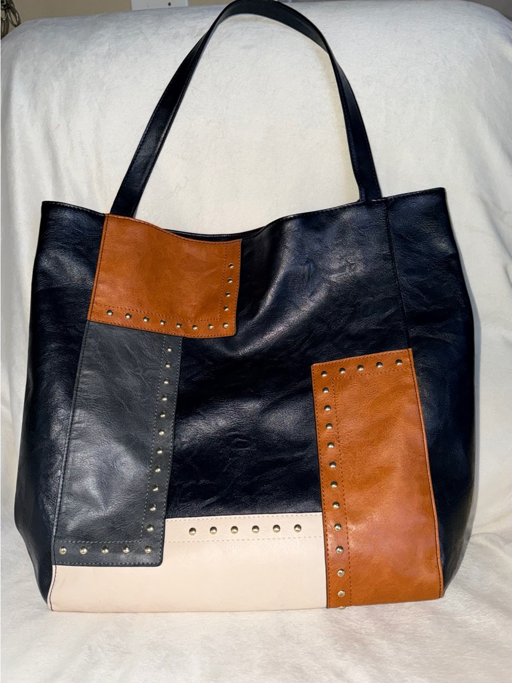 Faux Leather Colorblock Tote Bag